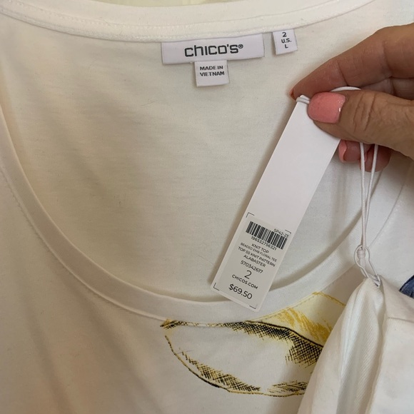 NWT Chicos Beaded Floral tee. Sz 2 (12-14). stretchy - Picture 4 of 6